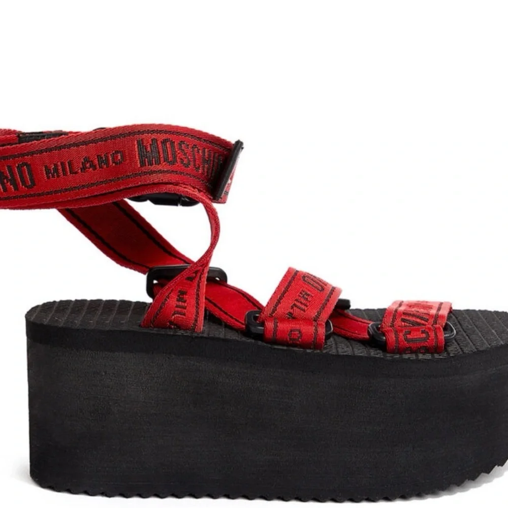 Women’s Moschino Milano Platform Red Black Strap Sandals Size 37 or 6.5